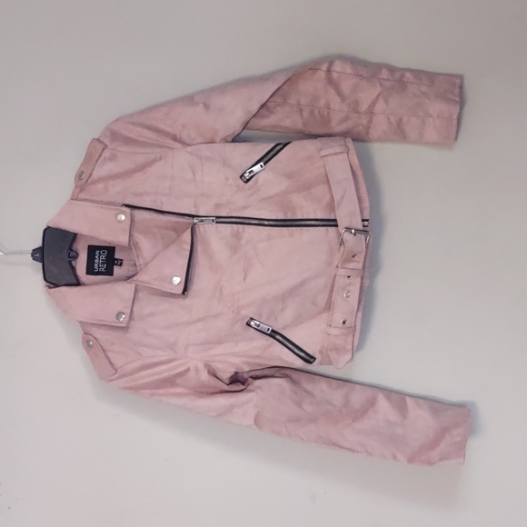 Urban Retro Juniors' Faux Suede Zip Moto Jacket Mauve Medium - Picture 4 of 10